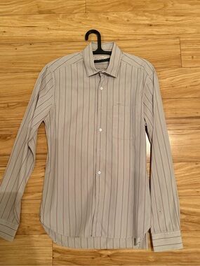 Shipley & Halmos Light Gray Dress Shirt with Red Pinstripes